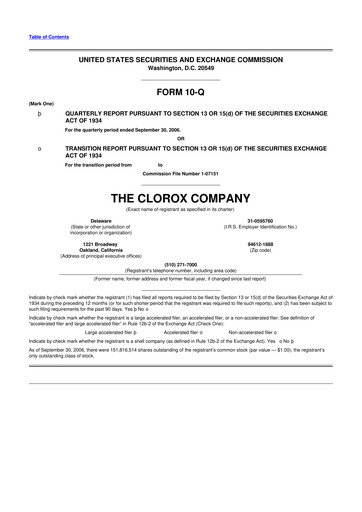 Thumbnail Clorox 10-Q Quarterly Report FY 