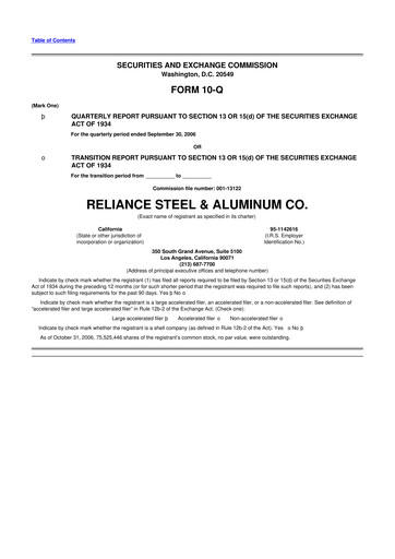 Thumbnail Reliance


 10-Q Quarterly Report FY 