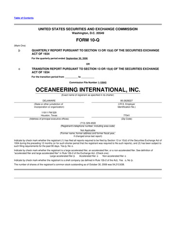 Miniature Oceaneering International
 10-Q Rapport trimestriel  