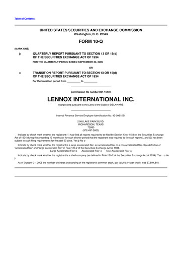 Thumbnail Lennox 10-Q Quarterly Report FY 
