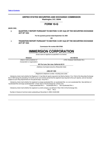 Thumbnail Immersion Corporation
 10-Q Quarterly Report FY 