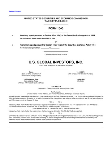 Thumbnail U.S. Global Investors 10-Q Quarterly Report FY 