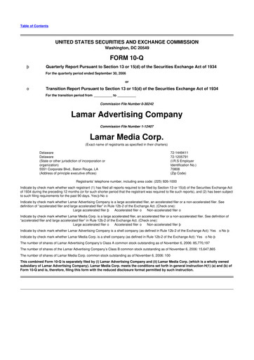 Thumbnail Lamar Advertising 10-Q Quarterly Report FY 