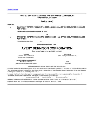 Thumbnail Avery Dennison
 10-Q Quarterly Report FY 