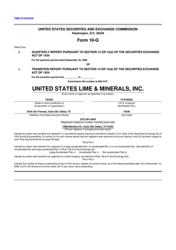 Thumbnail United States Lime & Minerals  10-Q Quarterly Report FY 