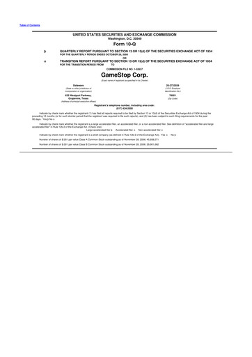 Thumbnail GameStop
 10-Q Quarterly Report FY 