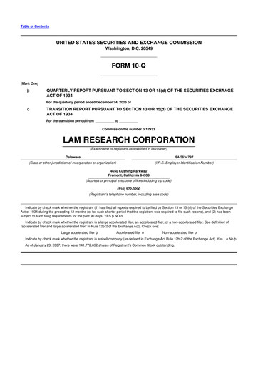 Thumbnail Lam Research 10-Q Quarterly Report FY 