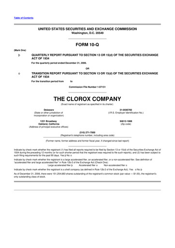 Thumbnail Clorox 10-Q Quarterly Report FY 