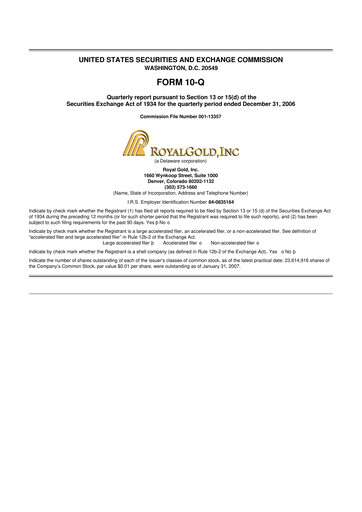 Thumbnail Royal Gold
 10-Q Quarterly Report FY 