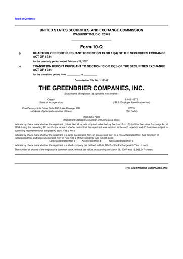 Thumbnail The Greenbrier Companies
 10-Q Quarterly Report FY 