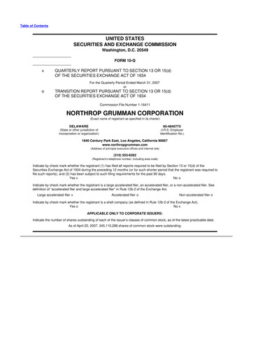 Thumbnail Northrop Grumman 10-Q Quarterly Report FY 