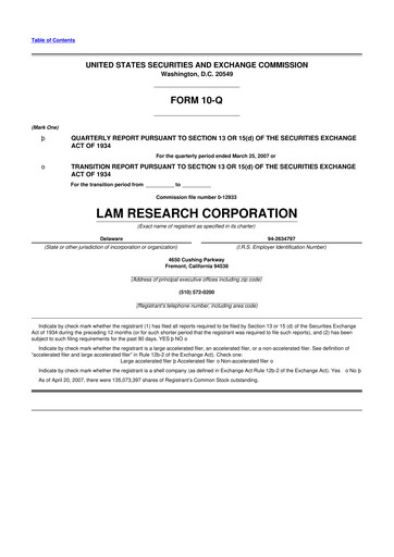 Thumbnail Lam Research 10-Q Quarterly Report FY 