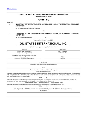 Thumbnail Oil States International
 10-Q Quarterly Report FY 