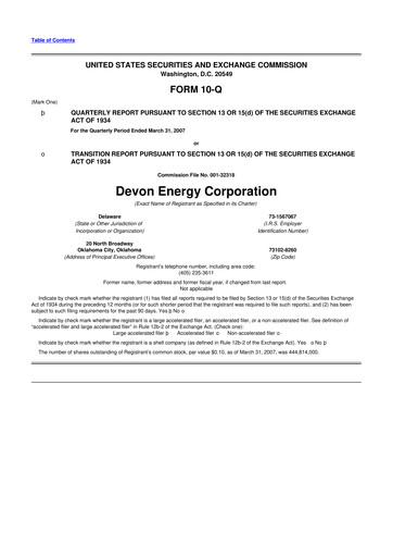 Thumbnail Devon Energy
 10-Q Quarterly Report FY 