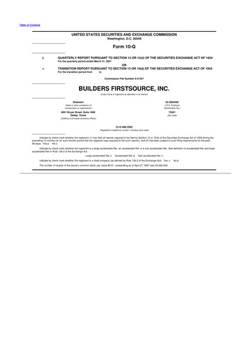 Thumbnail Builders FirstSource
 10-Q Quarterly Report FY 