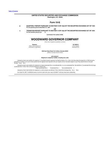 Thumbnail Woodward 10-Q Quarterly Report FY 