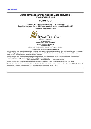 Thumbnail Royal Gold
 10-Q Quarterly Report FY 