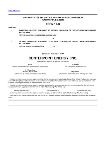 Thumbnail CenterPoint Energy
 10-Q Quarterly Report FY 