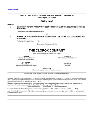 Thumbnail Clorox 10-Q Quarterly Report FY 