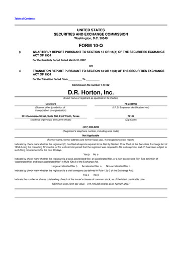 Thumbnail D. R. Horton
 10-Q Quarterly Report FY 