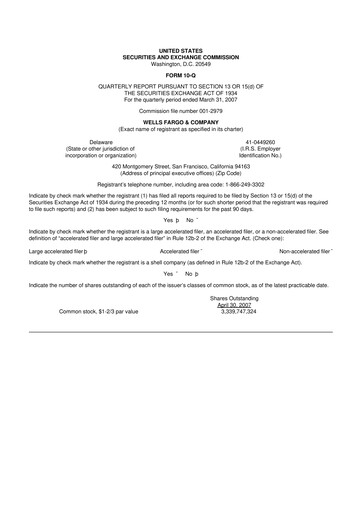 Thumbnail Wells Fargo 10-Q Quarterly Report FY 