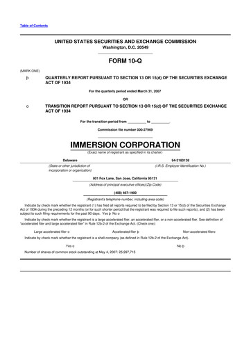 Thumbnail Immersion Corporation
 10-Q Quarterly Report FY 