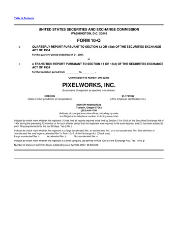 Thumbnail Pixelworks 10-Q Quarterly Report FY 