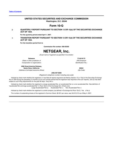 Thumbnail NETGEAR 10-Q Quarterly Report FY 