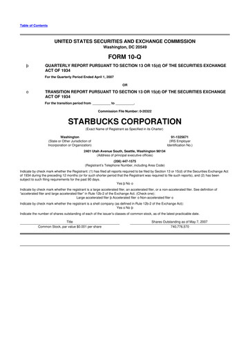 Thumbnail Starbucks 10-Q Quarterly Report FY 