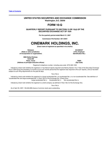 Thumbnail Cinemark Theatres
 10-Q Quarterly Report FY 