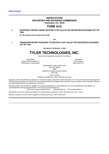 Thumbnail Tyler Technologies
 10-Q Quarterly Report FY 