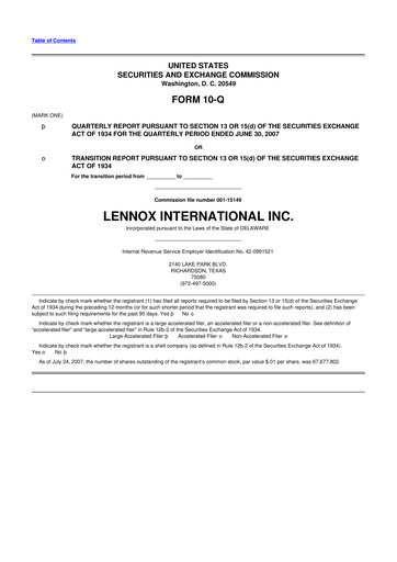 Thumbnail Lennox 10-Q Quarterly Report FY 