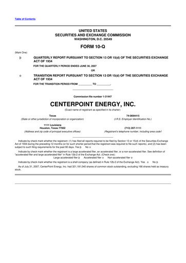 Thumbnail CenterPoint Energy
 10-Q Quarterly Report FY 