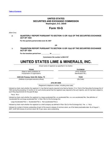 Thumbnail United States Lime & Minerals  10-Q Quarterly Report FY 