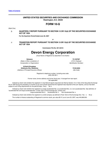 Thumbnail Devon Energy
 10-Q Quarterly Report FY 