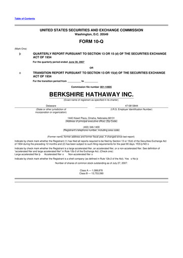 Thumbnail Berkshire Hathaway  10-Q Quarterly Report FY 