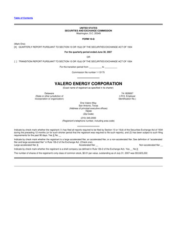 Thumbnail Valero Energy 10-Q Quarterly Report FY 