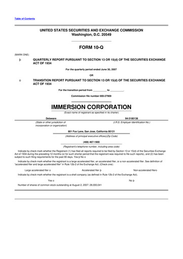 Thumbnail Immersion Corporation
 10-Q Quarterly Report FY 