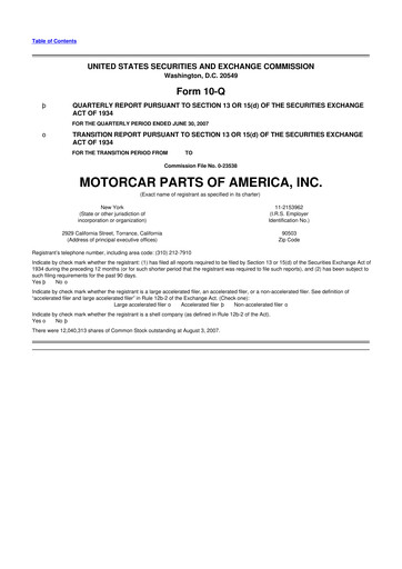 Thumbnail Motorcar Parts of America 10-Q Quarterly Report FY 