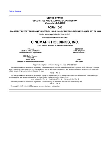 Thumbnail Cinemark Theatres
 10-Q Quarterly Report FY 