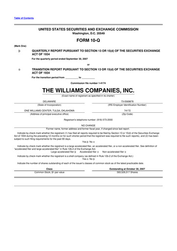 Thumbnail Williams Companies
 10-Q Quarterly Report FY 