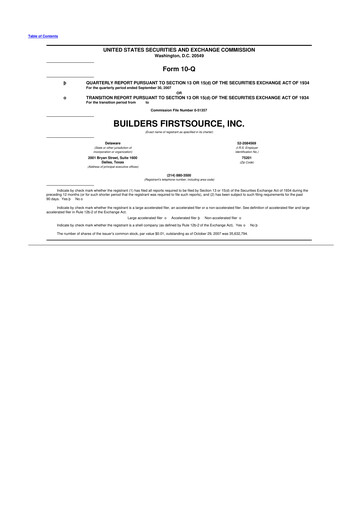 Thumbnail Builders FirstSource
 10-Q Quarterly Report FY 