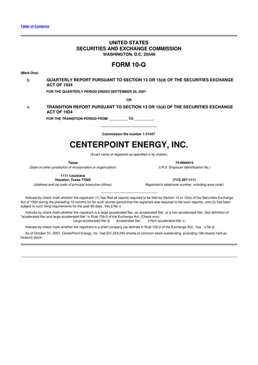 Thumbnail CenterPoint Energy
 10-Q Quarterly Report FY 