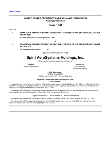 Thumbnail Spirit AeroSystems 10-Q Quarterly Report FY 