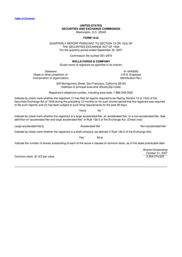 Thumbnail Wells Fargo 10-Q Quarterly Report FY 