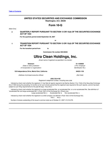 Vorschaubild UCT (Ultra Clean Holdings) 10-Q Quartalsbericht  