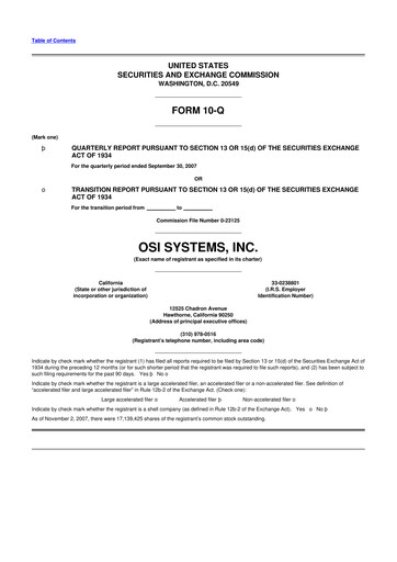 Miniature OSI Systems
 10-Q Rapport trimestriel  