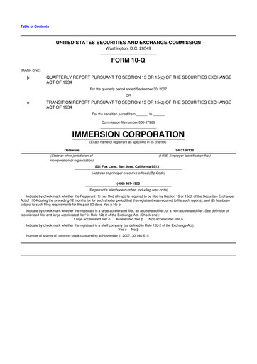Thumbnail Immersion Corporation
 10-Q Quarterly Report FY 