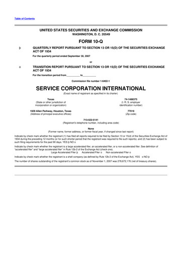 Vorschaubild Service Corporation International
 10-Q Quartalsbericht  