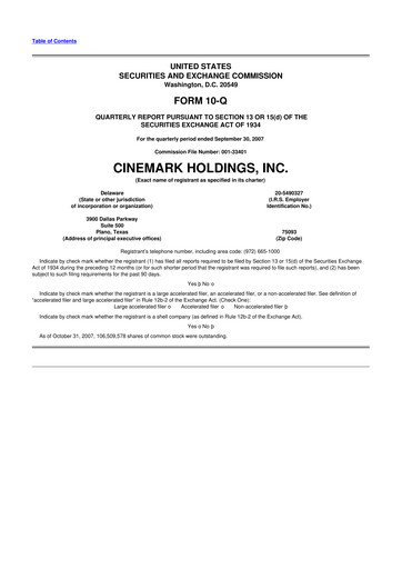 Thumbnail Cinemark Theatres
 10-Q Quarterly Report FY 